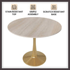 Bristol 31 Round Dining Table for 4 with Sintered Stone Tabletop in Gold Steel Base for Kitchen & Dining Room
