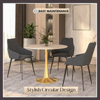 Bristol 31 Round Dining Table for 4 with Sintered Stone Tabletop in Gold Steel Base for Kitchen & Dining Room