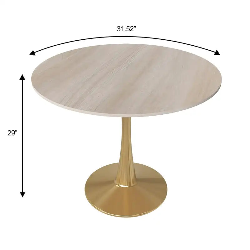 Bristol 31 Round Dining Table for 4 with Sintered Stone Tabletop in Gold Steel Base for Kitchen & Dining Room