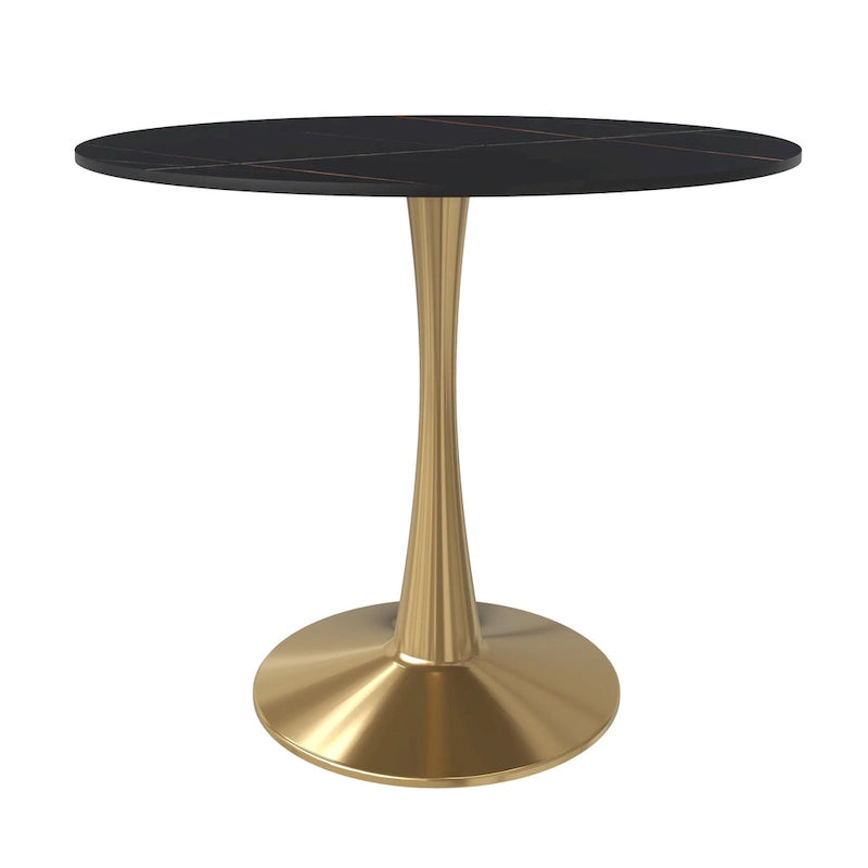 Bristol 31 Round Dining Table for 4 with Sintered Stone Tabletop in Gold Steel Base for Kitchen & Dining Room