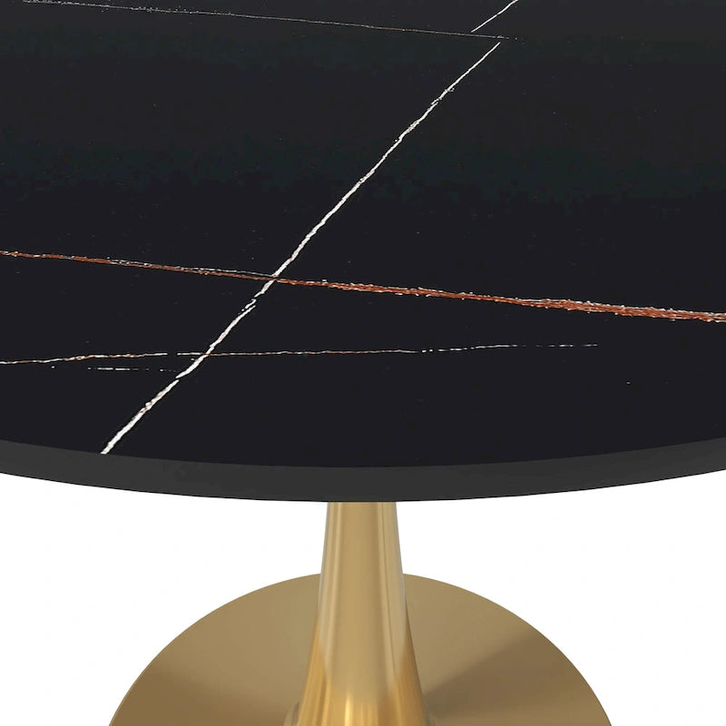 Bristol 31 Round Dining Table for 4 with Sintered Stone Tabletop in Gold Steel Base for Kitchen & Dining Room