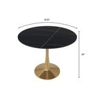 Bristol 31 Round Dining Table for 4 with Sintered Stone Tabletop in Gold Steel Base for Kitchen & Dining Room
