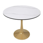 Bristol 31 Round Dining Table for 4 with Sintered Stone Tabletop in Gold Steel Base for Kitchen & Dining Room