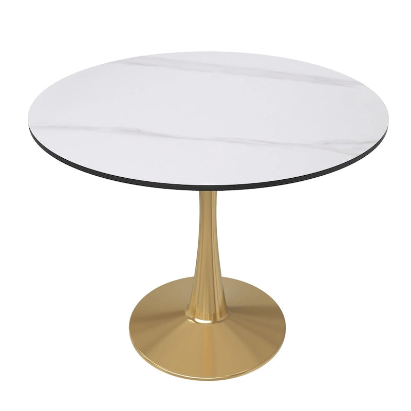 Bristol 31 Round Dining Table for 4 with Sintered Stone Tabletop in Gold Steel Base for Kitchen & Dining Room