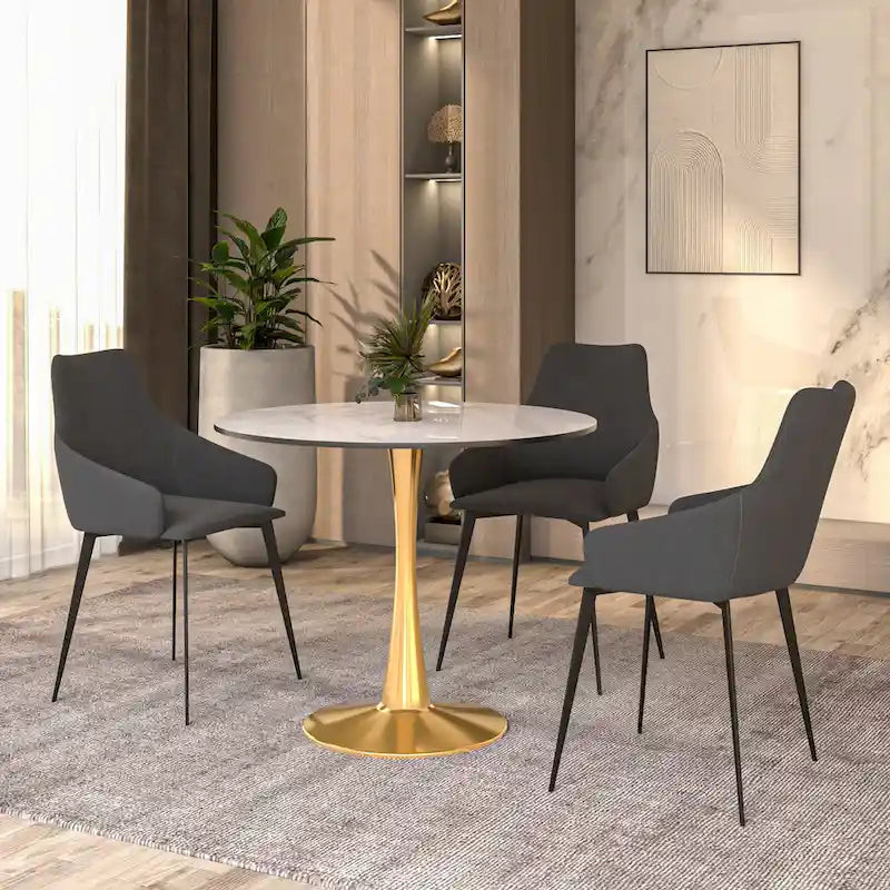 Bristol 31 Round Dining Table for 4 with Sintered Stone Tabletop in Gold Steel Base for Kitchen & Dining Room
