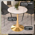 Bristol 31 Round Dining Table for 4 with Sintered Stone Tabletop in Gold Steel Base for Kitchen & Dining Room