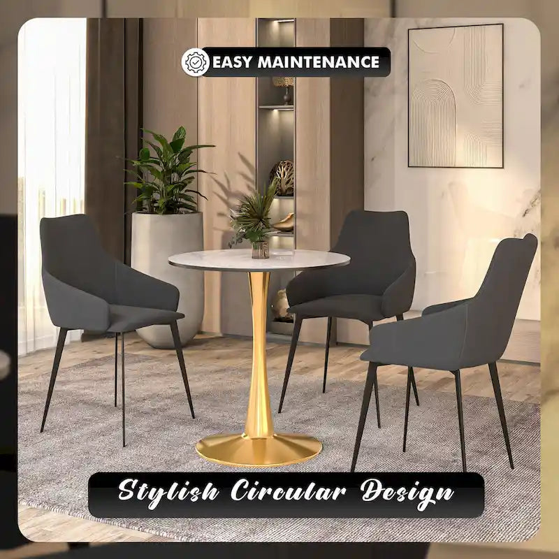 Bristol 31 Round Dining Table for 4 with Sintered Stone Tabletop in Gold Steel Base for Kitchen & Dining Room