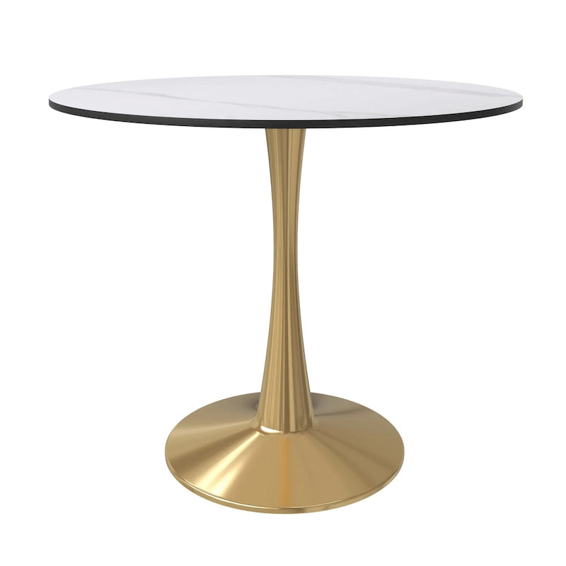 Bristol 31 Round Dining Table for 4 with Sintered Stone Tabletop in Gold Steel Base for Kitchen & Dining Room