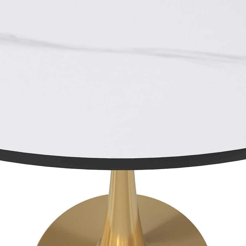 Bristol 31 Round Dining Table for 4 with Sintered Stone Tabletop in Gold Steel Base for Kitchen & Dining Room