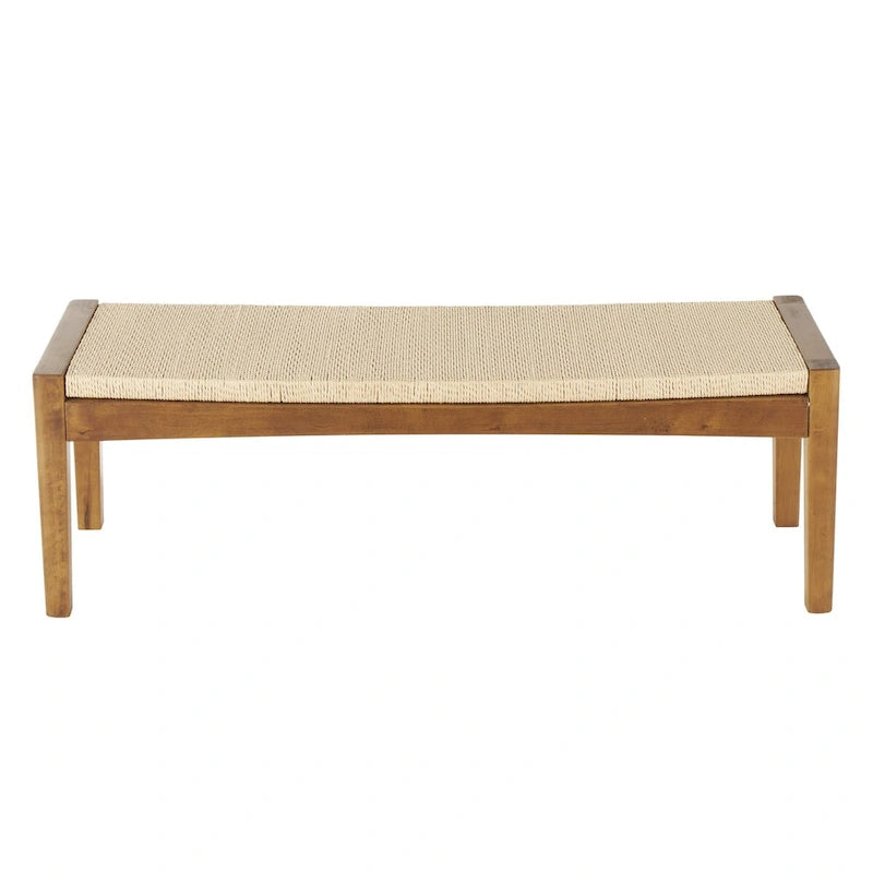 Wood Handmade Traditional Home Bench with Rope Wrapped Seat - Brown - Roche River Decor