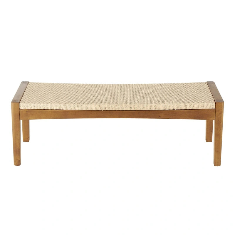Wood Handmade Traditional Home Bench with Rope Wrapped Seat - Brown - Roche River Decor